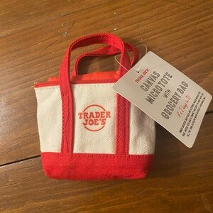 Trader Joe's Canvas Micro Tote in Red and Cream W Reusable packable bag